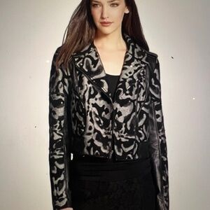 Diane Von Furstenberg Leather Wool  Jacket  Black Gray Floral